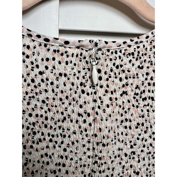 Express Polka Dot Puff Sleeve Linen Blend Smocked Peplum Top Women's Size Medium - Picture 4 of 8